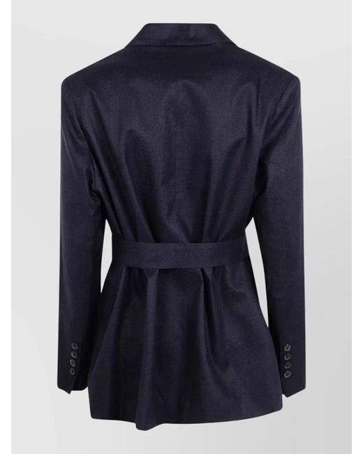 Semicouture Blue Linen Tailoring Jacket Belted Flap Pockets