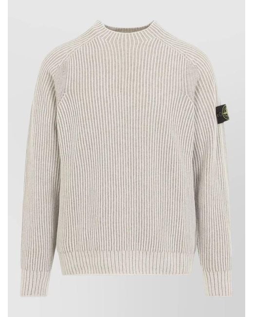 Stone Island White Two-Tone Ribbed Cashmere Crew-Neck Jumper for men