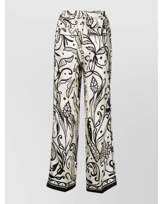 F.R.S For Restless Sleepers White Silk Palazzo Trousers Abstract Floral Print