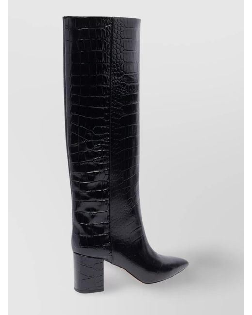 Paris Texas Black Crocodile Effect Knee Length Block Heel Boots