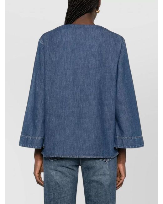 Valentino Blue Denim V-Neck Long-Sleeve Shirt