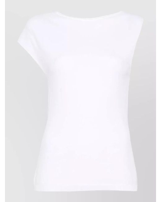 Alysi White Asymmetric Round Neck Cap Sleeve Top