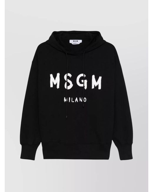 MSGM Black Oversized Knit Hoodie With Ribbed Finish