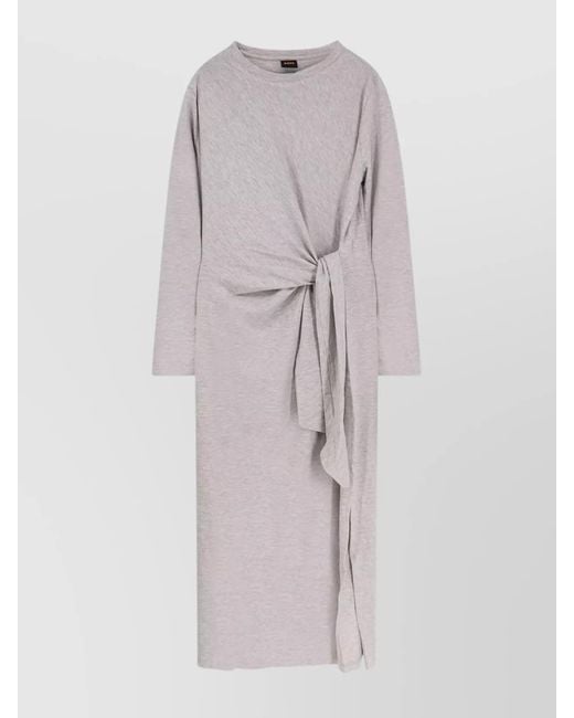 Boss Multicolor Midi Dress With Knot Detail And Long Sleeves