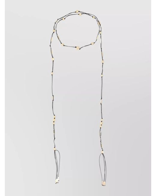 Isabel Marant White Long Beaded Necklace Adjustable Length Tassel
