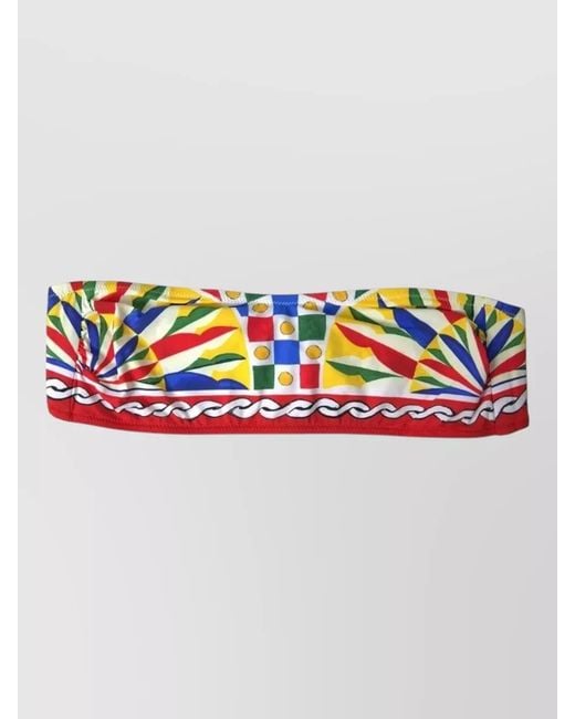 Dolce & Gabbana Red Elastic Carretto Logo Bikini Bandeau Top