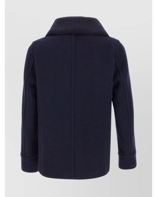 Paul & Shark Blue Double-Breasted Wool Peacoat With Pockets for men