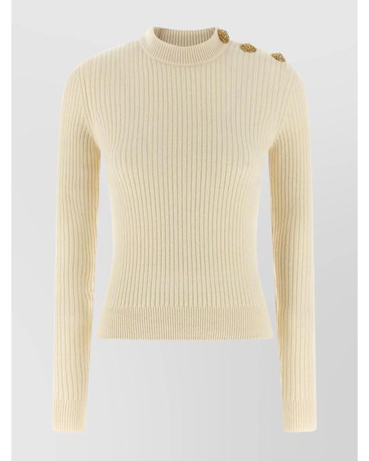 Balmain Natural Cashmere-Blend Ribbed Slim-Fit Crew-Neck Jumper