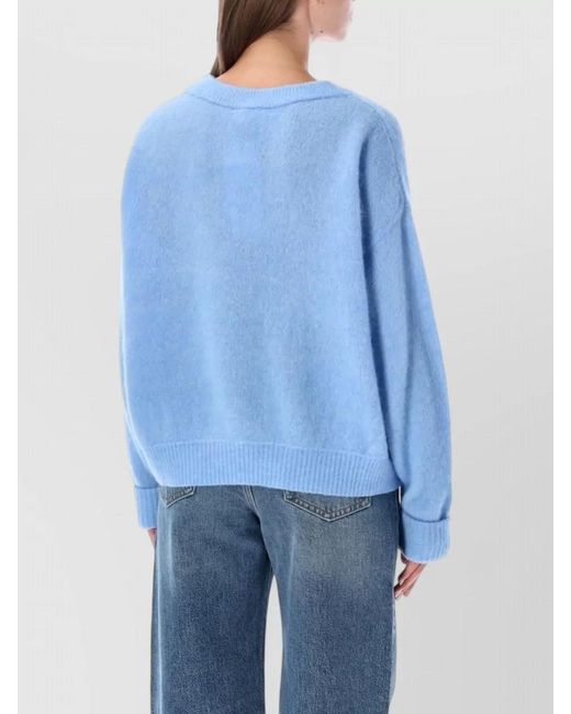American Vintage Blue Alpaca Wool Fine-Knit Boat Neck Long-Sleeve Sweater