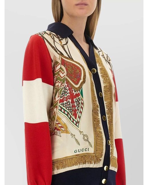 Gucci Blue Fine-Knit Wool Printed Cardigan
