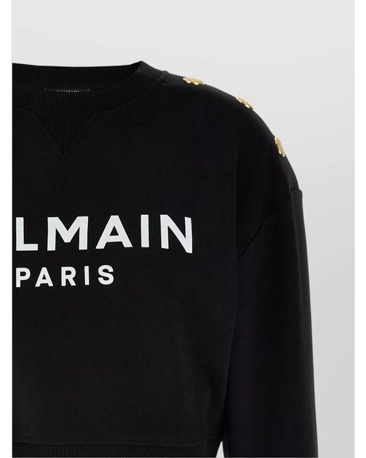 Balmain Black Logo Organic Cotton Cropped Sweatshirt