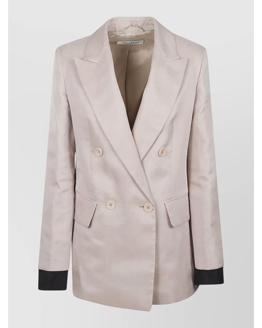 Max Mara Natural Double Breasted Satin Blazer Notch Lapels