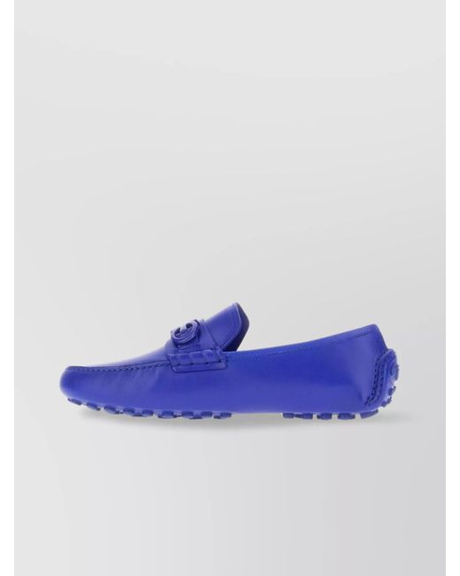 Ferragamo Blue Pebble Calf Leather Loafers for men