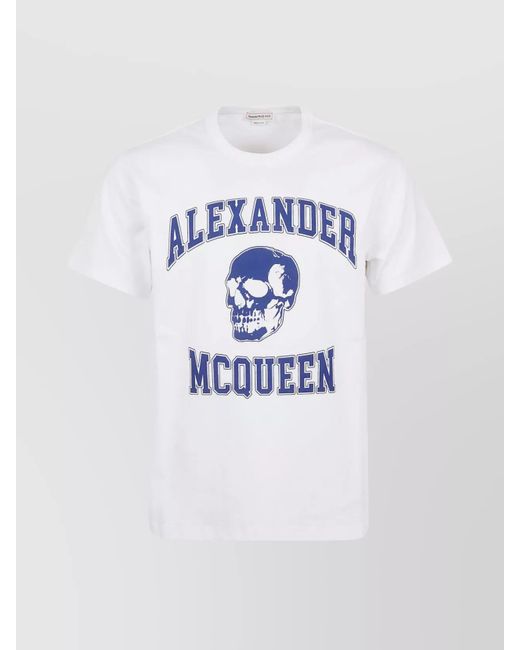 Alexander McQueen Blue Crew Neck Graphic Print T-Shirt Skull for men