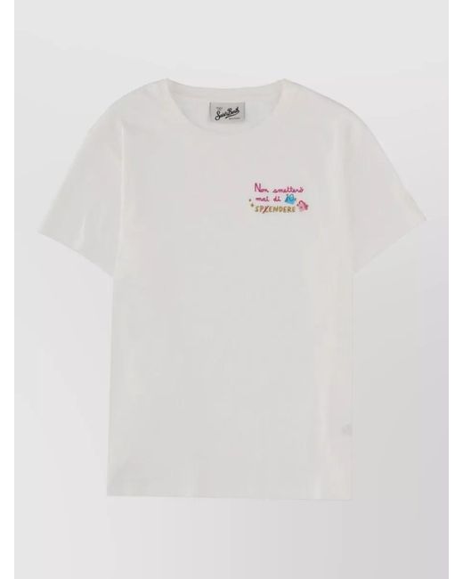 Mc2 Saint Barth White Cotton Crew Neck T Shirt Embroidered