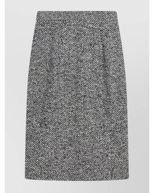 Dolce & Gabbana Gray High Waist Knee-Length Speckled Wool Skirt