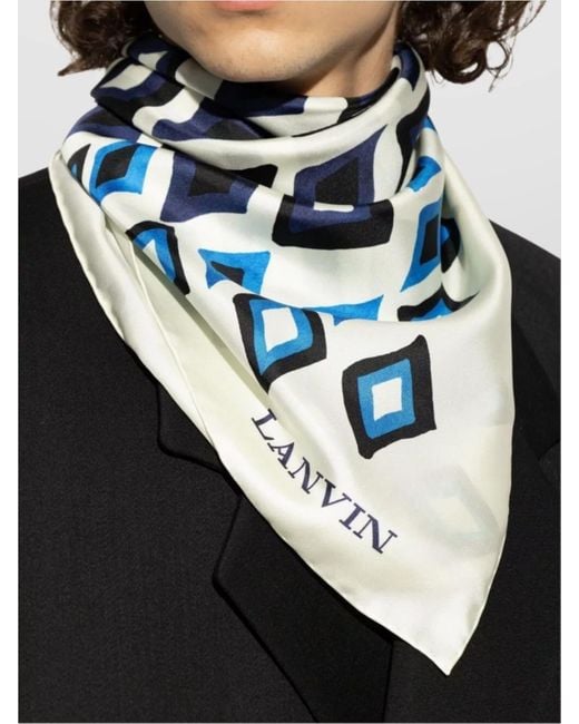 Lanvin Blue Silk Geometric-Print Scarf