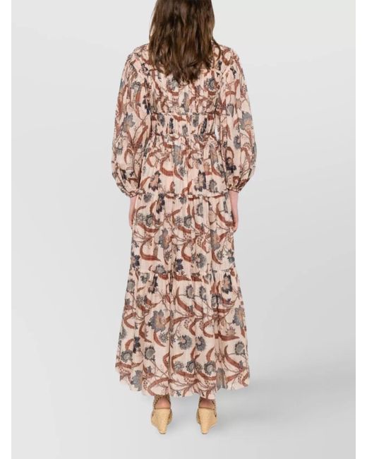 Zimmermann White Tiered Floral V-Neck Long Sleeve Dress