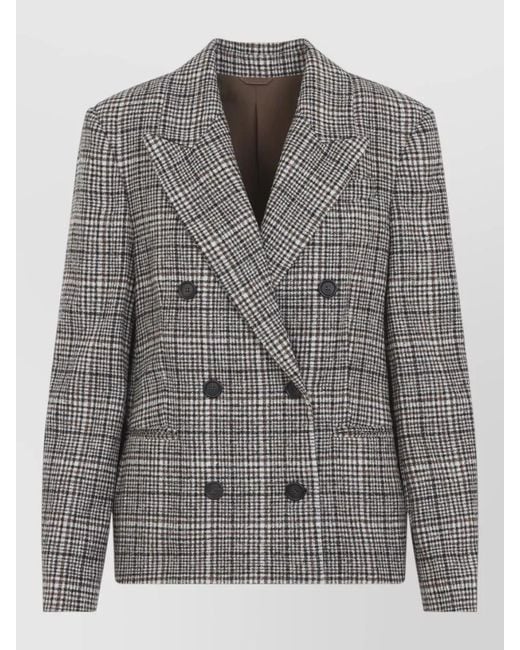 Brunello Cucinelli Gray Checked Double Breasted Jacket Front Pockets