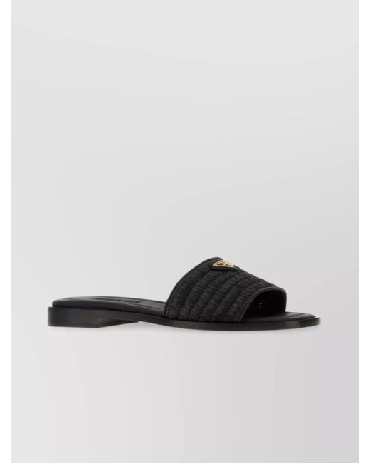 Prada Multicolor Raffia And Leather Slides