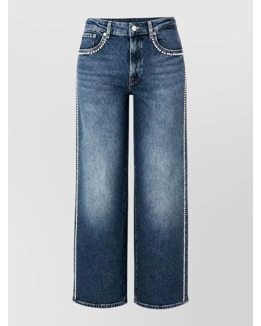 7 For All Mankind Blue High Waist Straight Denim Avenue Studded