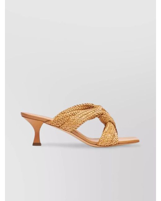 Casadei Metallic Braided Straps Kitten Heel Square Toe Sandals