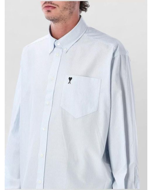 AMI Gray Striped Shirt Regular Fit Chest Pocket for men