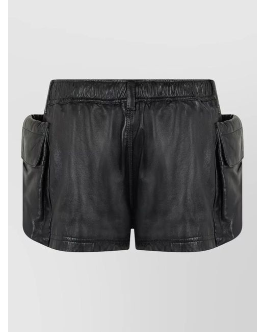 R13 Black High Waist Leather Cargo Shorts