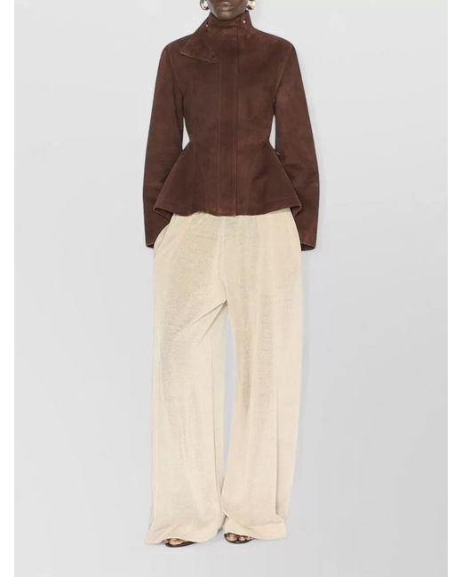 Alaïa Brown Peplum Jacket High Collar Lightweight Design