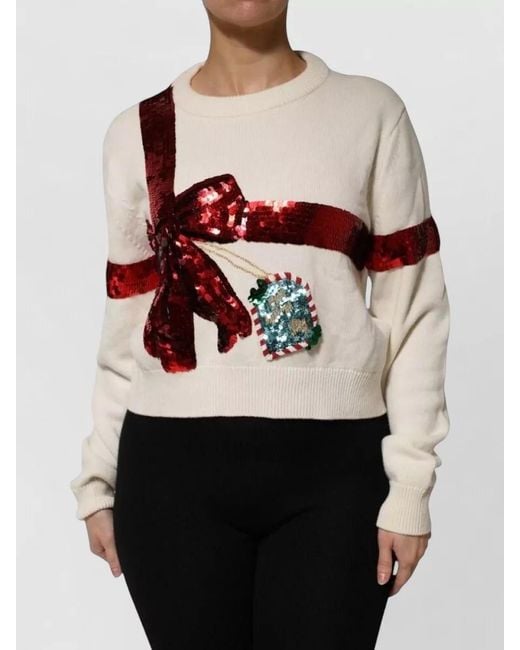 Dolce & Gabbana Gray Sequin-Embellished Bow-Detail Sweater