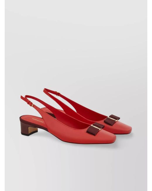 Ferragamo Red Block Heel Leather Slingback Sandals