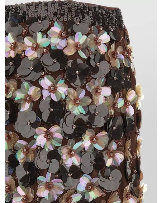 P.A.R.O.S.H. Black High Waist Skirt Floral Appliqué Sequins