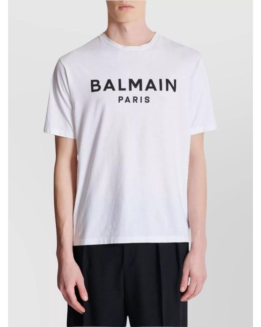 Balmain White Cotton Logo Print Short-Sleeve T-Shirt for men