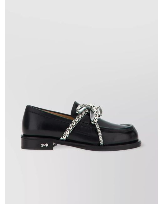 Mach & Mach Black Crystal Studs Bow Detail Loafers