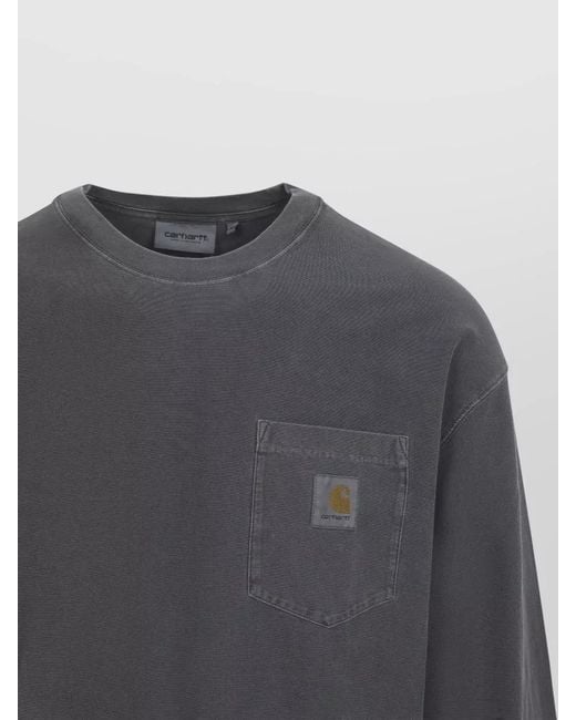 Carhartt Gray Long Sleeve Loose Pocket Cotton T Shirt for men