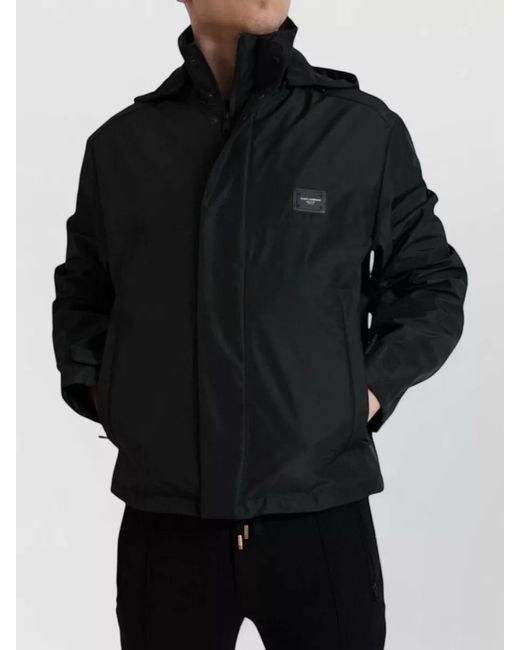 Dolce & Gabbana Black Hooded Logo Polyamide Windbreaker Jacket for men