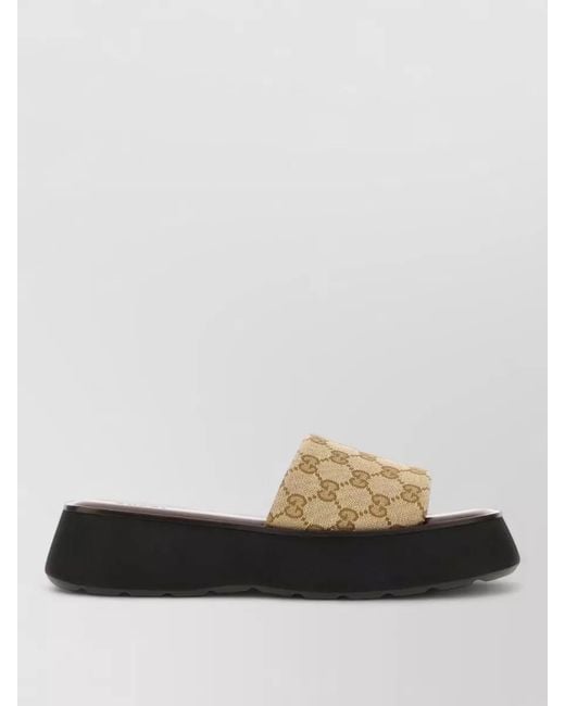 Gucci Black Gg Canvas Platform Open Toe Slides