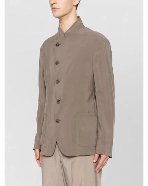 Emporio Armani Brown Tailored Blazer Jacket Front Pockets Stand Collar for men