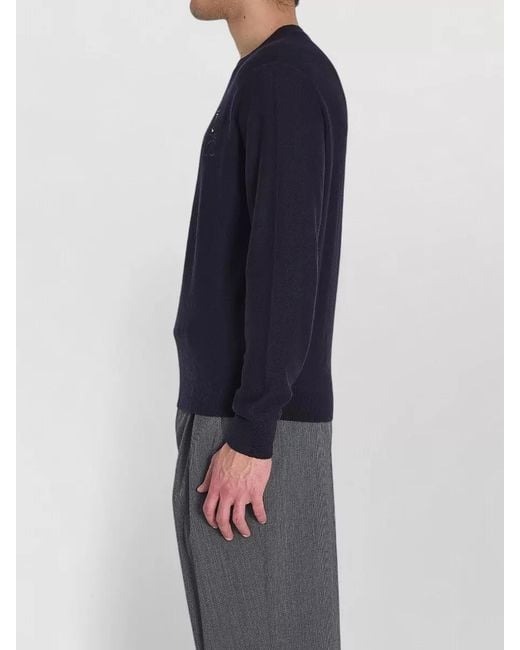 Loewe Blue Wool Ribbed Crew Neck Sweater for men