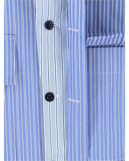 Sacai Blue Short Sleeve Striped Shirt Button Down Collar for men