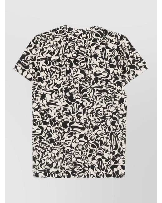 Dries Van Noten White Patterned Crew Neck Short Sleeve Shirt for men