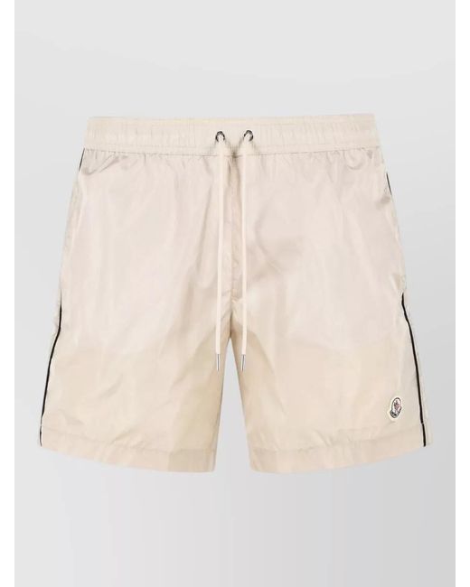 Moncler Natural Polyamide Swim Shorts Side Stripe Back Pocket for men