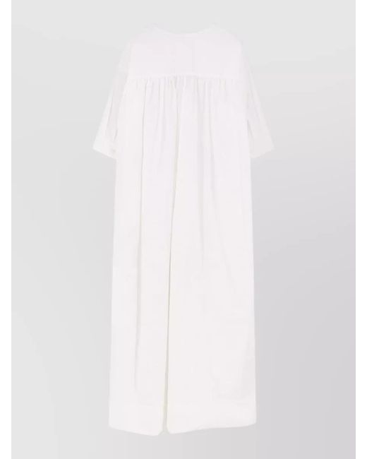 Aspesi White Long Dress V Neckline Puff Sleeves