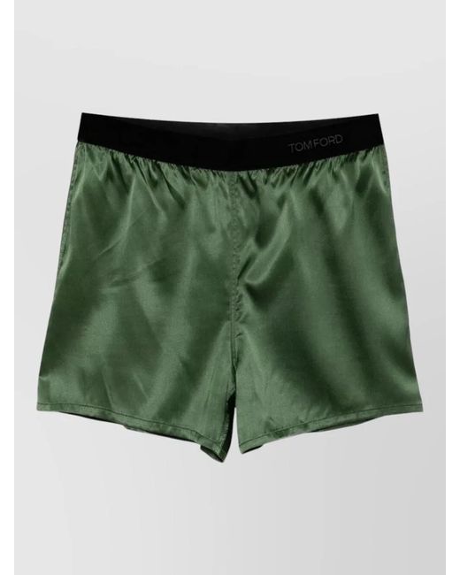 Tom Ford Green Silk Satin Relaxed-Fit Knee-Length Shorts