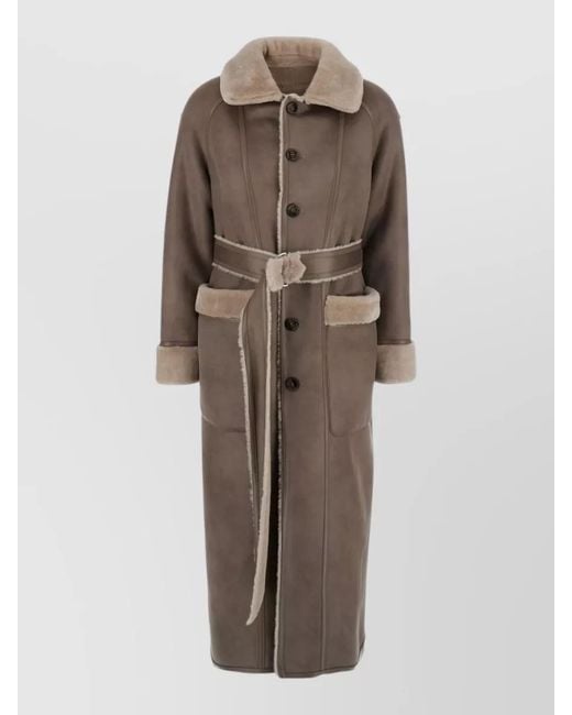 Urbancode Natural Long Faux Fur Coat Belted Waist