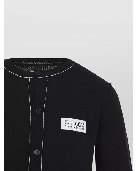 MM6 by Maison Margiela Black Round Neck Cardigan Long Sleeves Pockets Stitching