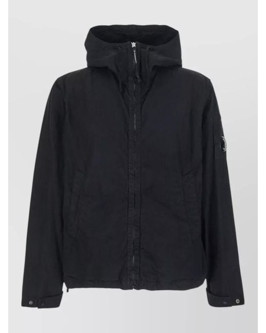 C P Company Black Hooded Blazer Buttoned Flap And Arm Pockets for men