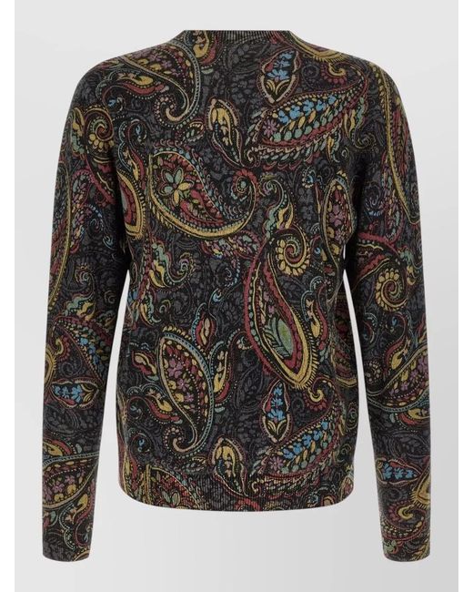 Etro Gray Paisley Knit Crew Neck Long Sleeve Top for men