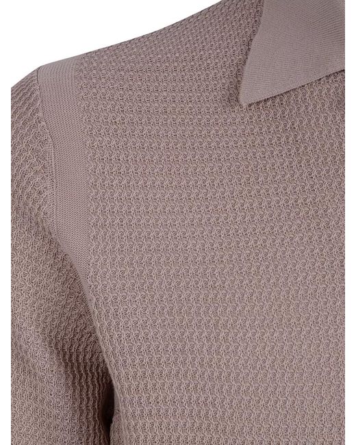 Ballantyne Gray Textured Knit Polo Shirt Ribbed Hem for men
