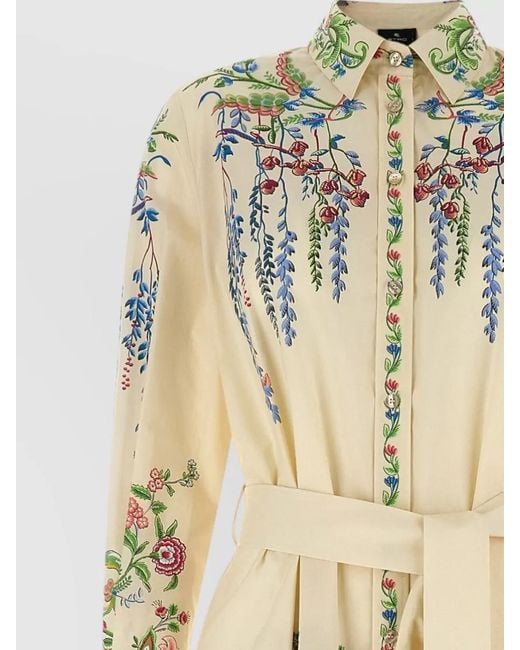 Etro White Printed Cotton Maxi Shirt Dress